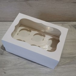 Коробка для 6 кексов Белая + окно